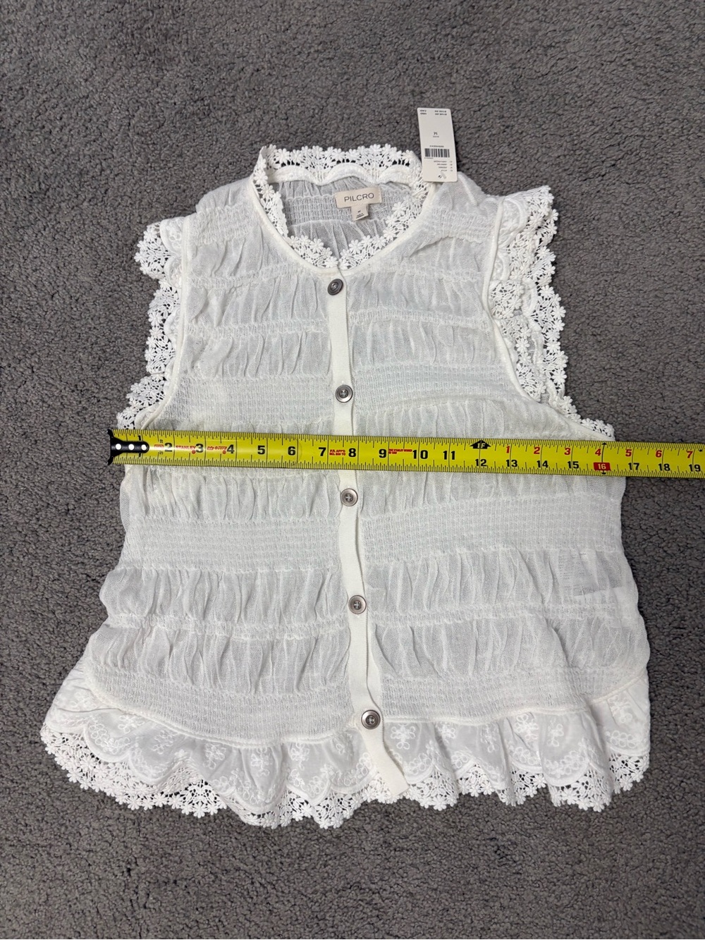 Pilcro Shirred Lace-Trim Sweater Tank Top - Ivory Size Medium - Picture 10 of 12